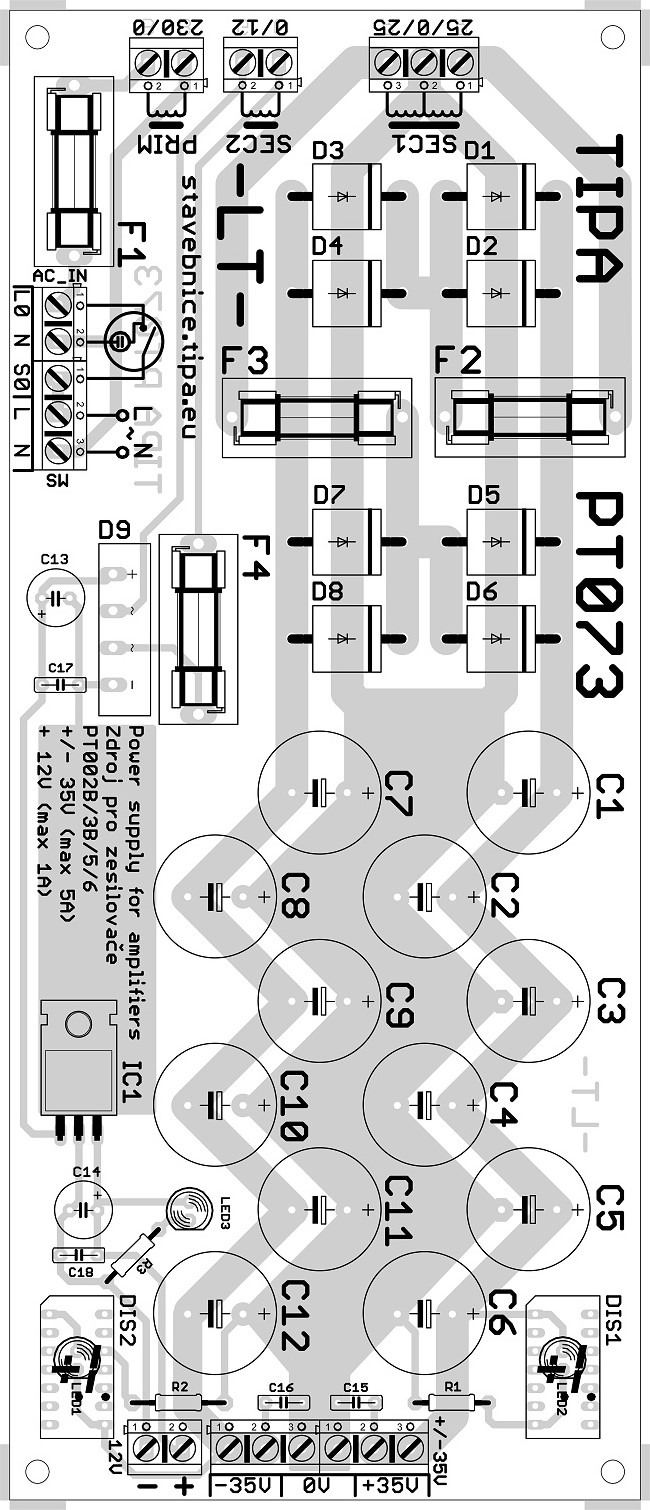 PT073 - Alimentare pentru amplificatoare PT002B / 3B / 5/6